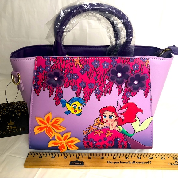 Disney Little Mermaid Ariel, Flounder, Sebastian Floral Handbag/Crossbody - NWT - Picture 1 of 11